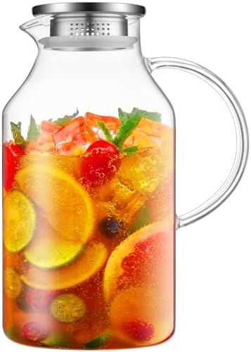 Bivvclaz 3 Liter 101 oz Glass Pitcher with Lid and Handle, Water Pitcher for Fridge, Glass Carafe for Hot/Cold Water, Large Iced Tea Jug for Coffee, Juice and Homemade Beverage