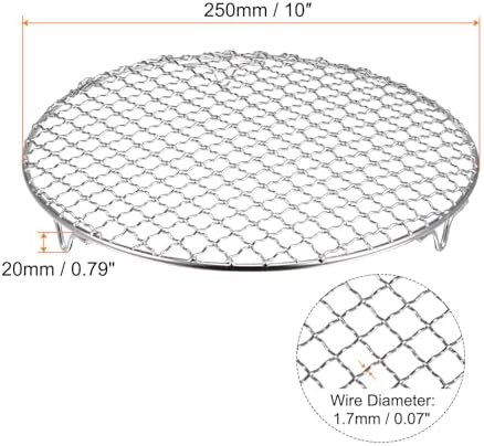 HARFINGTON Round Cooking Rack 10-inch 201 Stainless Steel Cross Wire Barbecue Grill Net with 20mm Legs for Cooking Baking Steaming BBQ