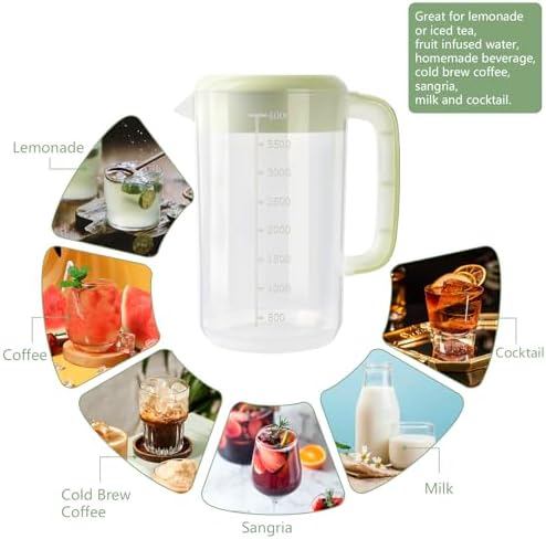 1 Gallon Clear Plastic Pitcher with Lid, 2 Pack Clear Water Pitcher