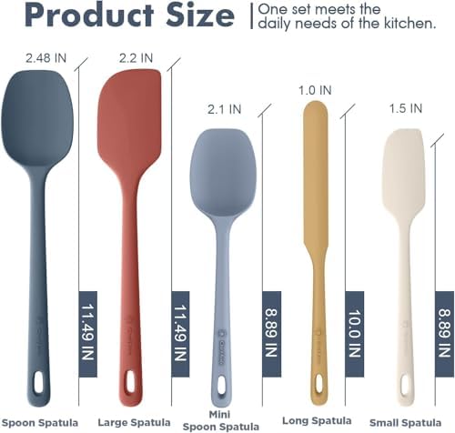 ChefAide 5 Pieces Silicone Spatulas Set, Heat Resistant Rubber Spatula