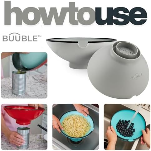 Ultimate Grease Drainer & Food Strainer (Gray) Premium Heat-Resistant Silicone Colander for Bacon, Ground Beef, Pasta & Veggies; Fits Pans, Cans & Jars; Dishwasher Safe