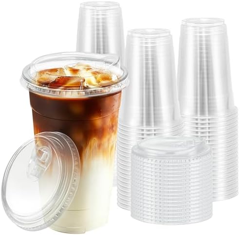 BYSNOW 50 Pack 24 oz Clear Plastic Cups with Sip Lids, Iced Coffee Cups