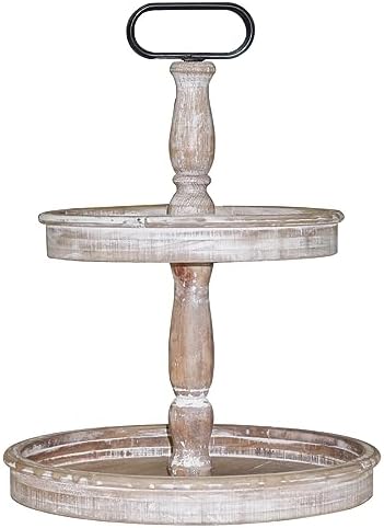 Krismax Decorative Trays - Two Tiered Tray Stand Rustic Decor Farmhouse 2 Tiered Tray Serving Tray Seasonal & Holiday Decoration Wooden Tray