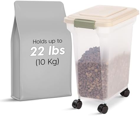 IRIS USA Dog Food Storage Container, Up to 22 lbs, Almond, Made in USA