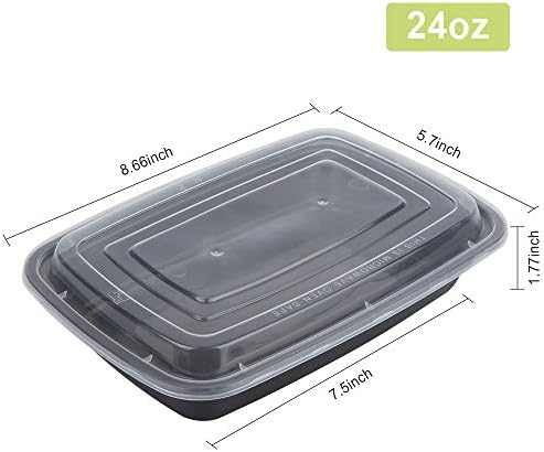 Reusable Food Meal Prep Containers with Lids, 50-Pack 24 OZ.