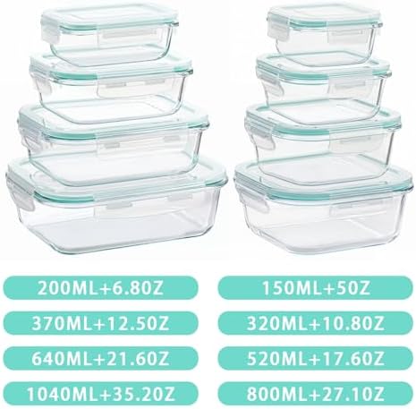8 Pack Glass Food Storage Containers with Lids(Green)