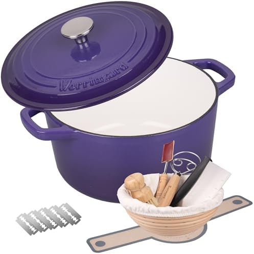 VORRINGARD Enameled Cast Iron Dutch Oven Pot with Lid, for Bread Baking, Round Bread Oven- include Sourdough Bread Baking Supplies Set, 4.5QT, Purple