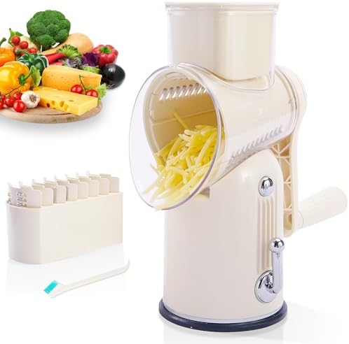 ENERGEVITY Hand Crank Rotary Cheese Grater, 5-in-1 Vegetable Slicer (White)