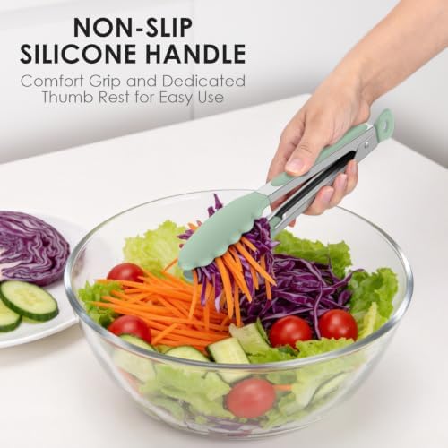 HOTEC Stainless Steel Kitchen Tongs with Silicone Tips, Set of 3-7",9" &12"