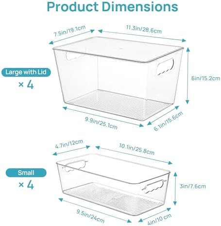Vtopmart 8 Pack Clear Storage Bins with Lid Set for Pantry Organizer