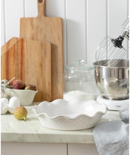 Ceramic Deep Pie Pan for Baking, 11 inch Porcelain Pie Dish for Apple Pie, Oven & Dishwasher Safe, Farmhouse Decor, 48 Ounce Deep Plate for Kitchen, Non-Stick Pie Pans, Embossed Firework
