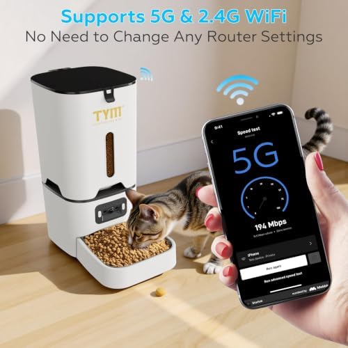 TYM Automatic Cat Feeder with Camera, 5G WiFi Food Dispenser for Small Pets