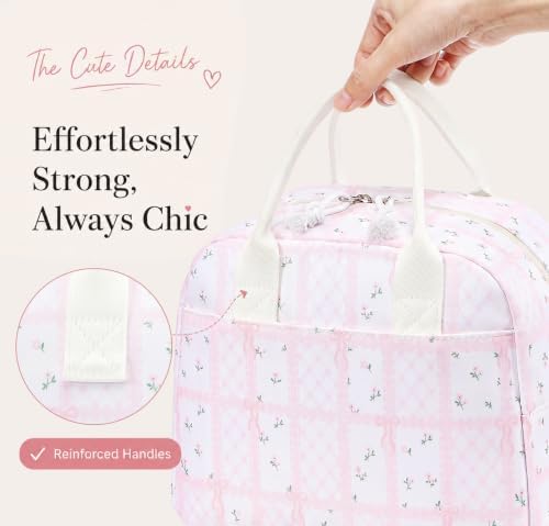 LOVELYWIND Lunch Box for Women, Insulated Lunch Bag, Pink Checkered Tote