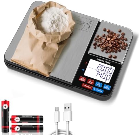 Dual Platform Digital Kitchen Scale, USB Rechargeable, 11lbs/5kg with 0.1g Precision & 500g with 0.01g Precision, with Tare & Accumulation, for Baking, Cooking, Jewelry, and Weight Loss