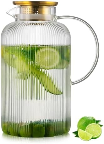 Buaic Glass Pitcher with Lid, 100 oz/ 3L Glass Water Pitcher