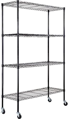 VEVOR Storage Shelving Unit, 4-Tier Adjustable Storage Shelves, 48" L x 18" W x 74" H Garage Storage Shelves, Metal Shelves with Wheels for Kitchen Pantry Basement Bathroom Laundry
