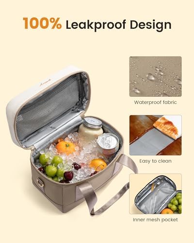 LOVEVOOK Insulated Lunch Bag for Women & Men - Cooler Lunch Tote and Lunch Box for Work and Travel, Khaki-beige