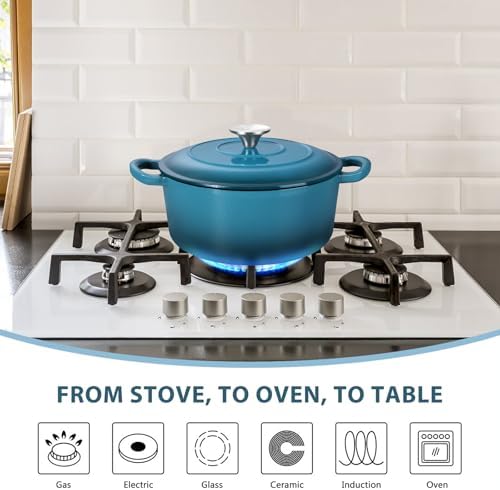 E-far 3 Qt Enameled Cast Iron Dutch Oven with Lid, Small Round Nonstick Dutch Oven Pot for Bread Baking Braising Stews Roasting Cooking, Heavy Duty, Induction & Oven Safe - Teal Mist