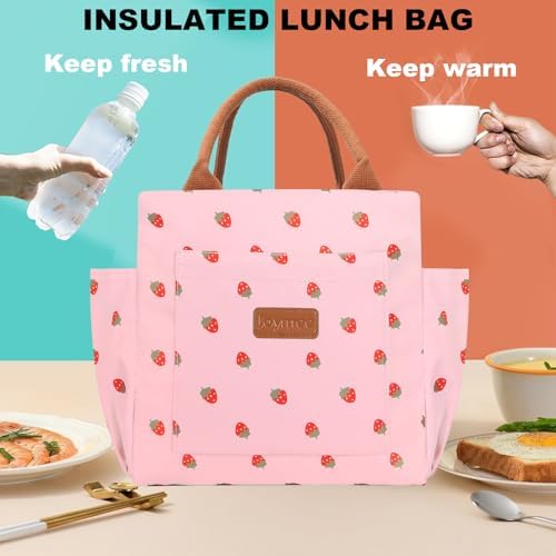 Joymee Insulated Lunch Bag For Women Reusable Lunch Box - Strawberry Pink