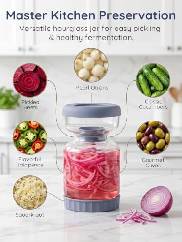 Homnoble Pickle Jar with Strainer Flip Hourglass Shape, Blue 2 Pack