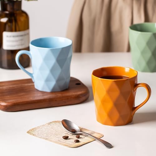 11 Ounce Porcelain Mugs, Set of 6, Tea and Cocoa Mug Set, Blue, Matte