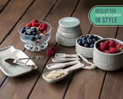 Comfify Gray Mason Jar Measuring Set – 4 Cups, 4 Spoons, Spoon Rest