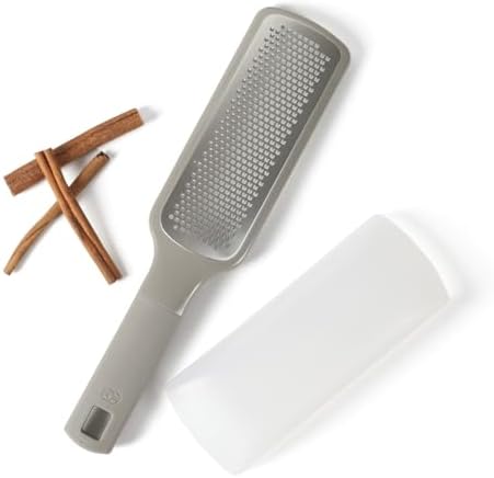 Calphalon Prime Cheese Grater, Stainless Steel Paddle Grater with Non-Slip Rubber Handle and Protective Cover, Kitchen Shredder for Cheese, Vegetables & Chocolate, Taupe