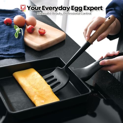 WAGENSTEIGER Set of 2pc Silicone Cooking Utensils: Wooden Handle Slotted Spatula + Cooking Ladle, Heat Resistant Cooking Utensil, BPA Free, Protects Surfaces with Gentle Head Design