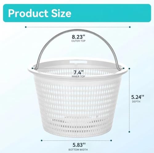 8" Pool Skimmer Basket, 316 Stainless Steel Handle, Built in Weight
