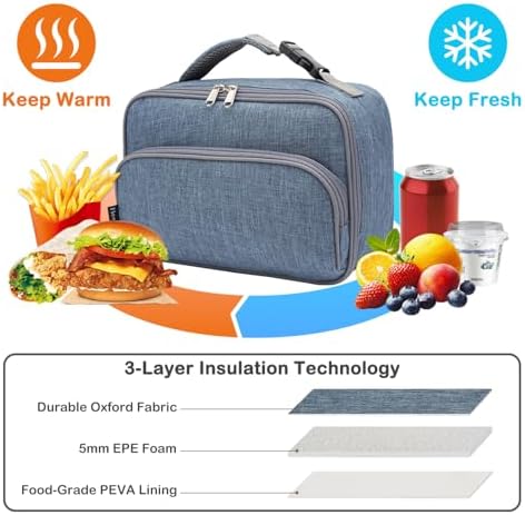 FlowFly Kids Lunch box Insulated Soft Bag Mini Cooler Back to School Thermal Meal Tote Kit for Girls, Boys,Navy