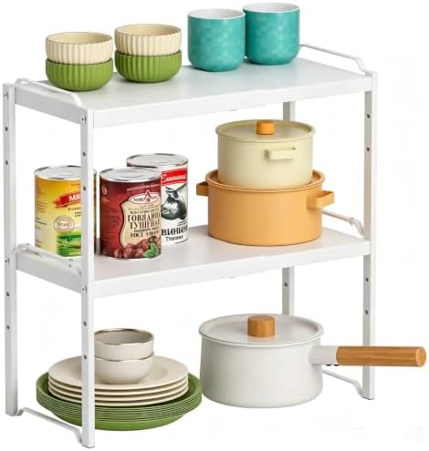 Expandable Cabinet Shelf Organizer, Metal Kitchen Countertop Storage Shelf
