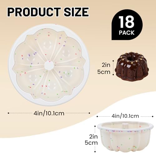 Vinino 4 Inch Silicone Fluted Tube Cake Pan with Reinforced Frame, 18-Pack