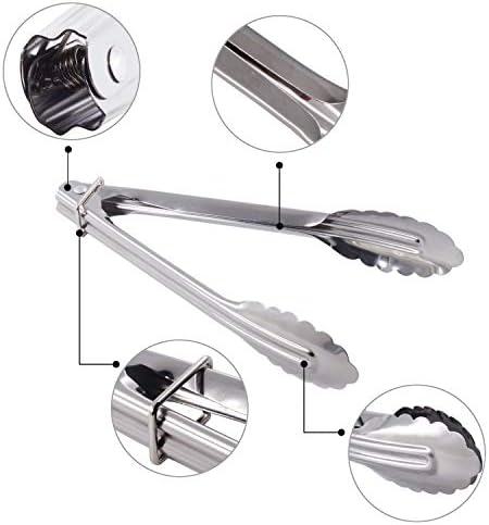HINMAY Mini Stainless Steel Food Tongs with Silding Rings 7-Inch, Set of 6