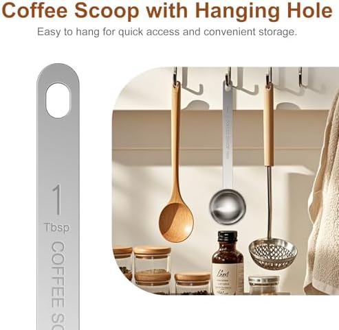 2PCS Coffee Scoop Spoons, 15ML (1 Tablespoon) Stainless Steel Measuring Spoons with Long Handle, Durable Coffee Scoopers for Ground Coffee, Tea and Baking Powder