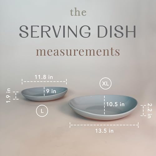 MORA Ceramic Large Serving Bowls- Set of 2 Oval Platters for Entertaining. Modern Kitchen Dishes for Dinner, Fruit, Salad, Turkey, etc. Oven, Dishwasher Safe, 55/35 oz, 13.5" / 11.8" - Earl Grey