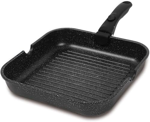 ESLITE LIFE 11 Inch Large Square Grill Pan, Induction Compatible Nonstick Steak Grill Pan with Detachable Handle, Versatile Skillet for Indoor Cooking, PTFE & PFOA Free, Black