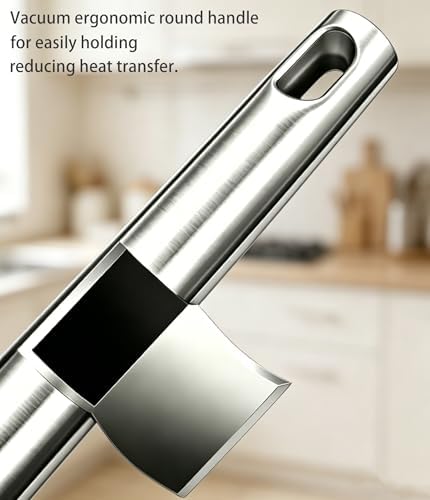 Stainless Steel Pasta Server and Cooking Spoon, Large Soup Ladle, Spaghetti Server with Teeth & Draining Holes, Dishwasher Safe Utensil for Everyday Use