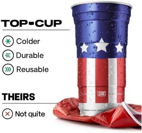 Top Cup Aluminum Party Cups, Americana Cup, 12oz, 50 Count