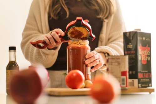 Kuhn Rikon 5-in-1 Multi-Purpose Strain-Free Opener for Jars, Bottles and Ring-Pull Cans, 5 x 10 x 2.25 inches, Red