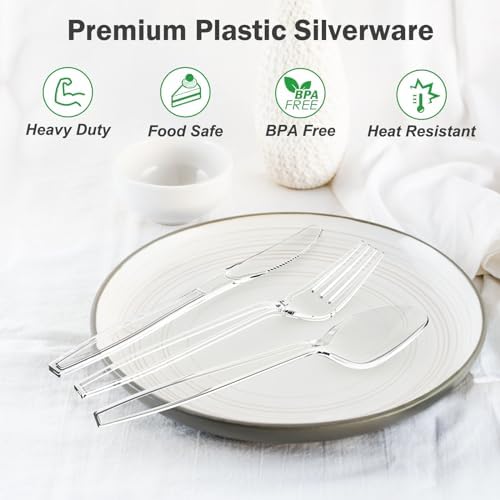 Dealusy 360 Count Extra Heavy Duty Clear Plastic Silverware