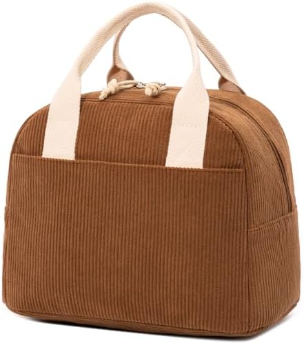 LOVELYWIND Lunch Box for Women Men, Brown Corduroy Insulated Lunch Bag