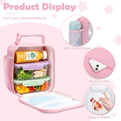 FlowFly Kids Lunch box Insulated Soft Bag Mini Cooler Back to School Thermal Meal Tote Kit for Girls, Boys, Glitter-Unicorn