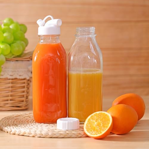 CUCUMI 4 Pack 32 Oz Glass Milk Bottle with Reusable Lid