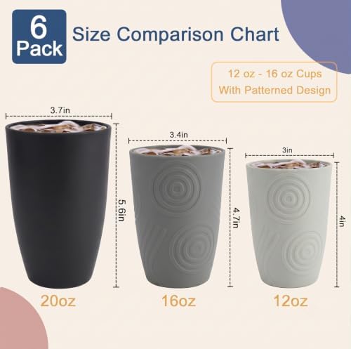 16oz Wheat Straw Cups Set of 6, Unbreakable Kitchen Cup (BlackGrey)