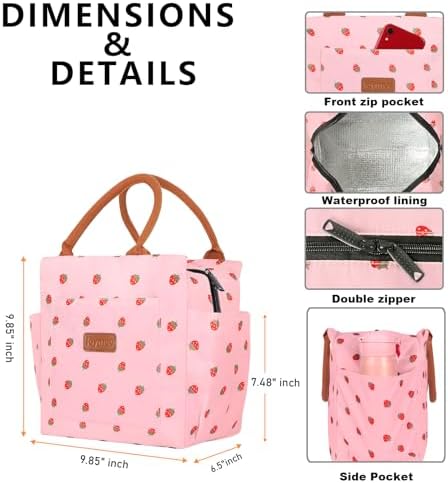 Joymee Insulated Lunch Bag For Women Reusable Lunch Box - Strawberry Pink