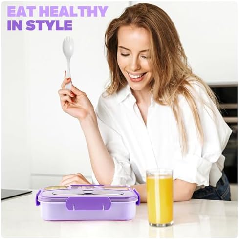 EASYFUN Bento Box Adult, Lunch Box, 4-Compartment Lunch Containers, Drop-Proof, Dishwasher Safe & Made with BPA-Free Materials (Purple)