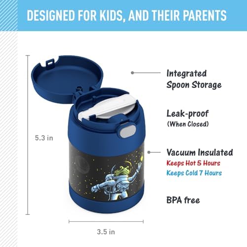 THERMOS FUNTAINER Kids Food Jar with Spoon, 10oz, Space Frog, 10 Ounce (Pack of 6)