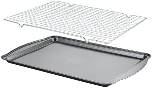 Baking Sheet with Cooling Rack - 17" x 11" x 0.5" Carbon Steel Cookie Sheet for Baking [1 Sheet + 1 Rack], Nonstick Baking Pan, Perfect for Baking, Roasting, and More