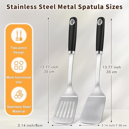 Stainless Steel Spatula, Metal Spatula Solid Turner, Heavy Duty Sturdy Spatulas for Kitchen Use, High Heat Resistant Cooking Utensils for Fish Eggs Pancakes, Dishwasher Safe, Easy to Clean, Silver