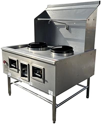 cooler depot Chinese Wok Range with Waterfall, 47"Width 2 hole burner ring propane/natural gas LP NG, NSF Certified